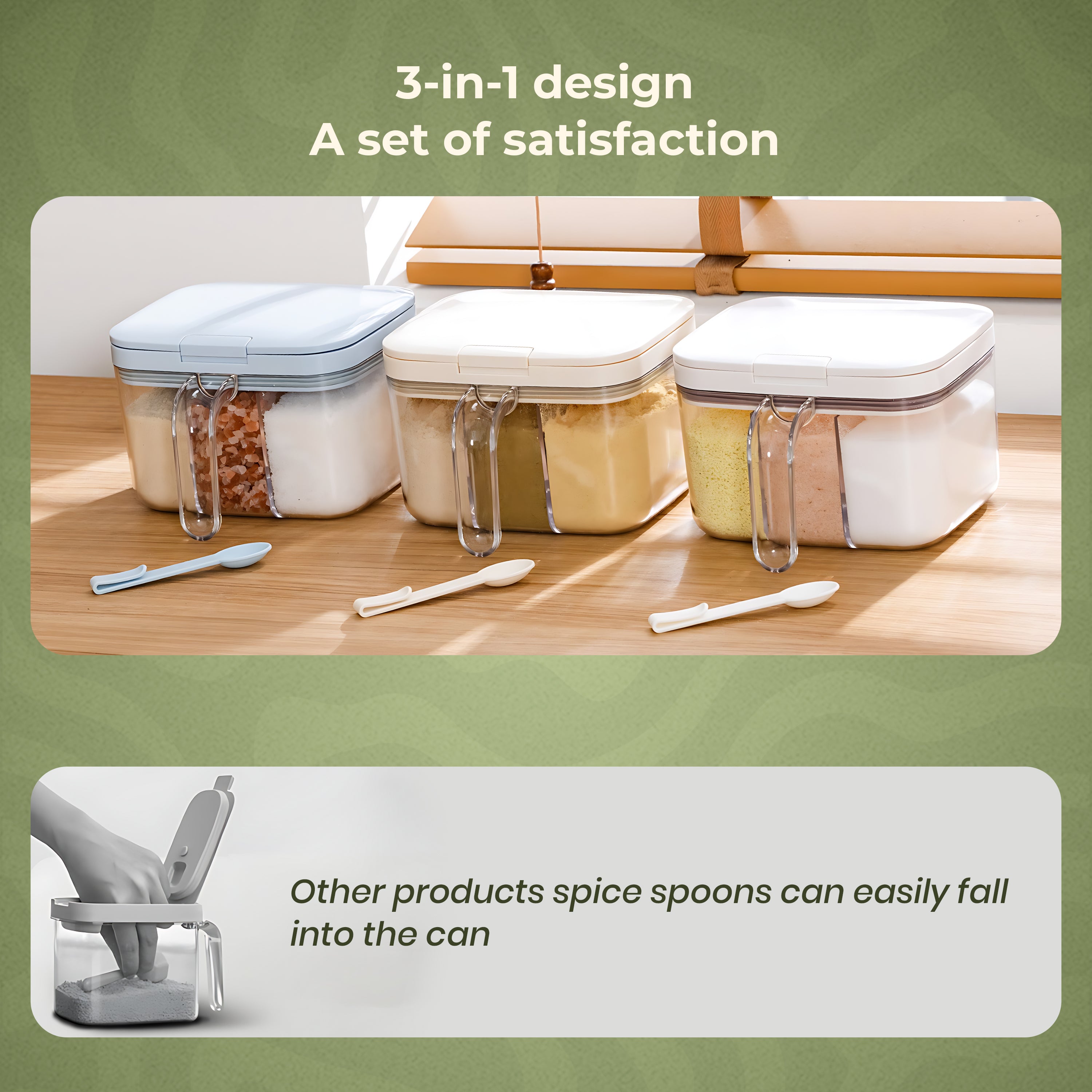 Three-in-One Pop-Up Lid Spice Storage Box With Measuring Spoon - 1200ml