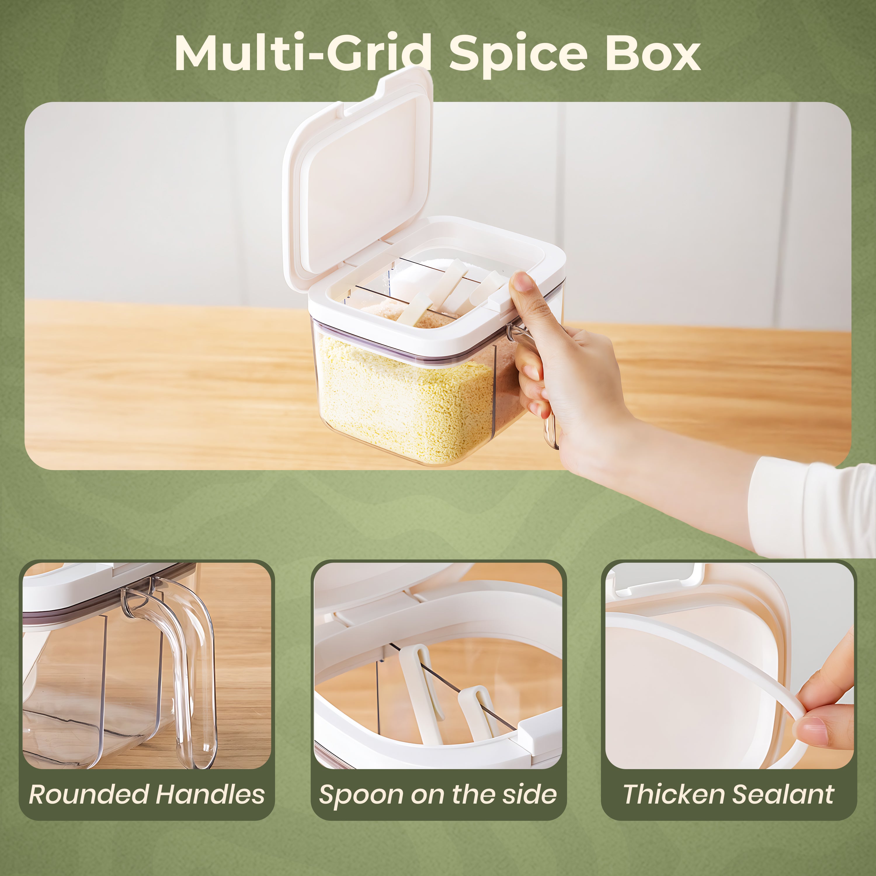 Three-in-One Pop-Up Lid Spice Storage Box With Measuring Spoon - 1200ml