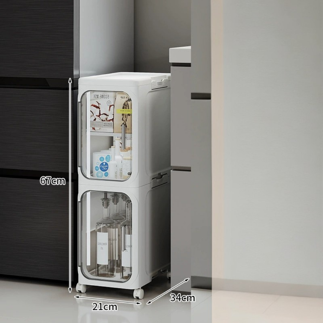 HOMERO Multi-Purpose Transparent Door Slim Storage Cabinet with Wheels