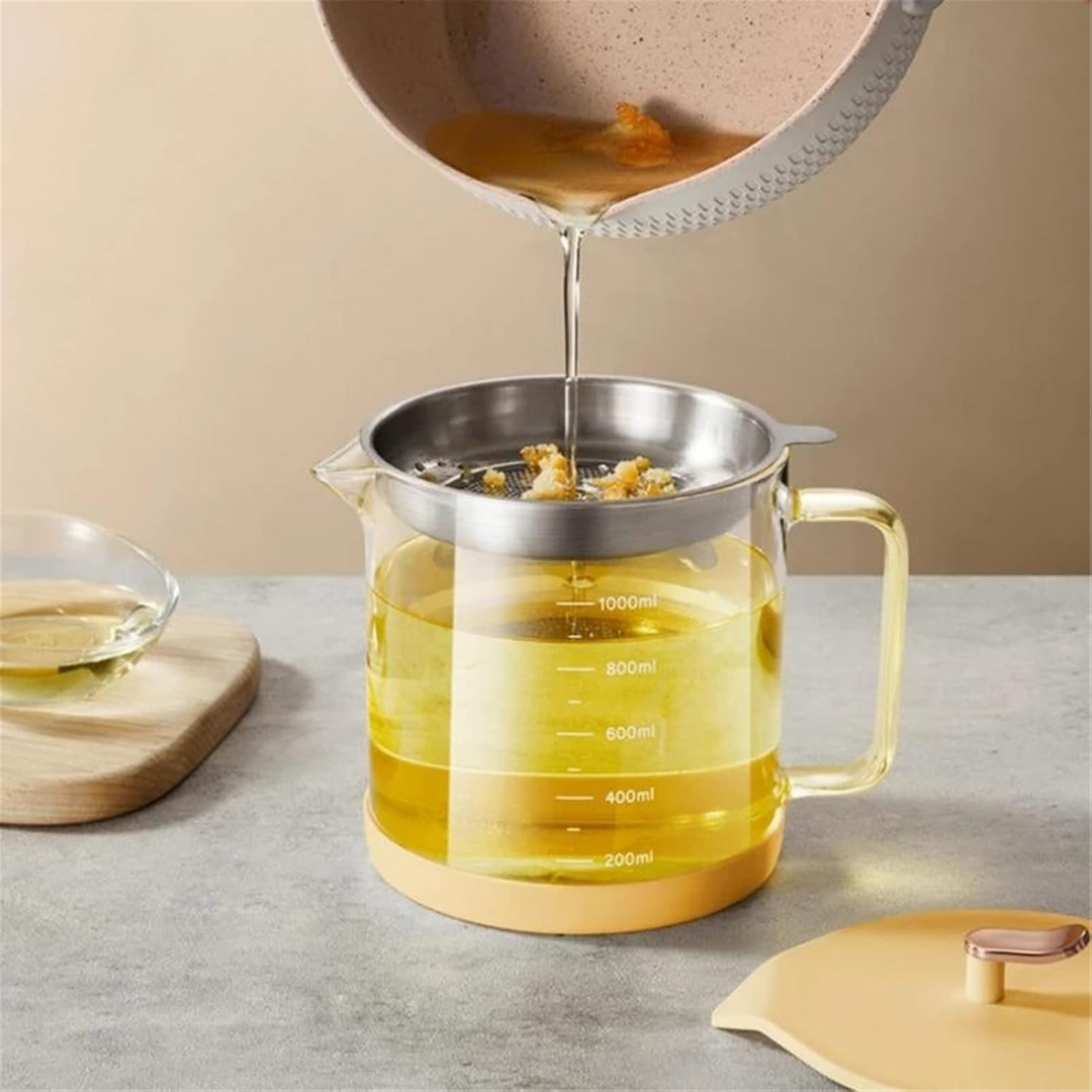 Homero Borosilicate Glass Oil Strainer Pot with Fine Mesh 1 Litre