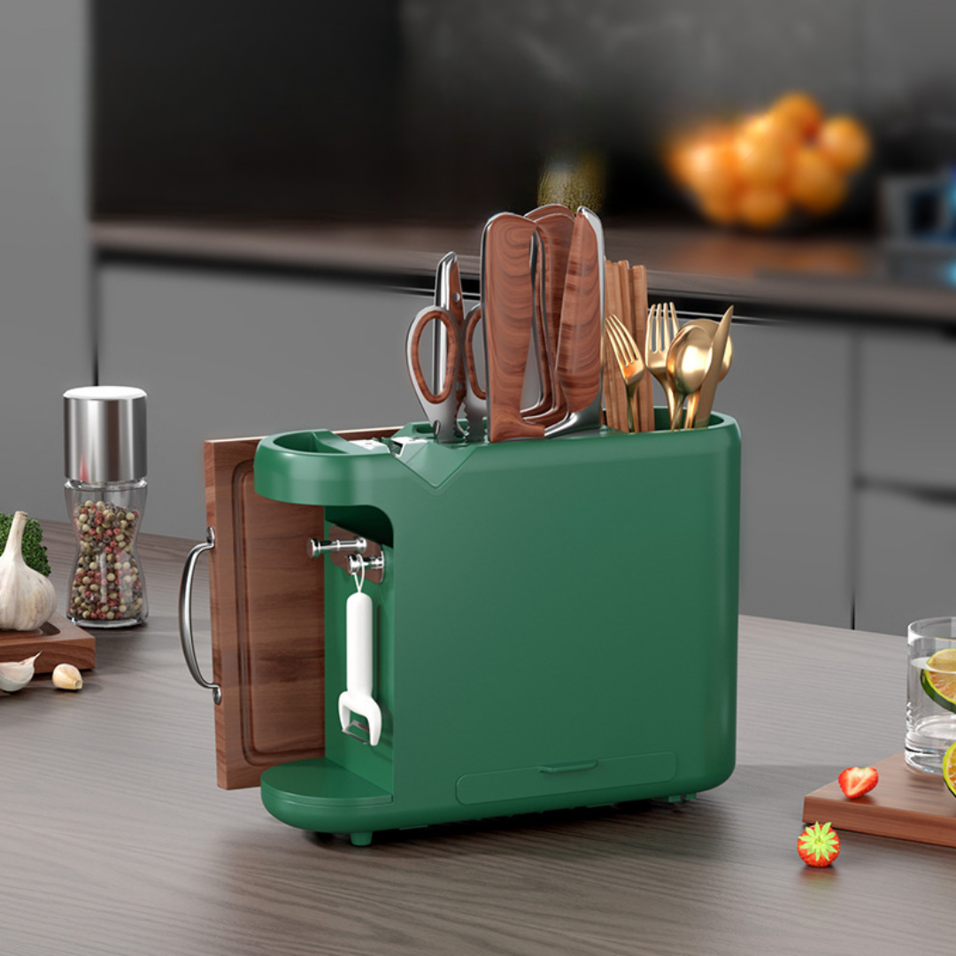 Multifunctional Kitchen Knife Holder with Chopping Board Organizer and Whetstone