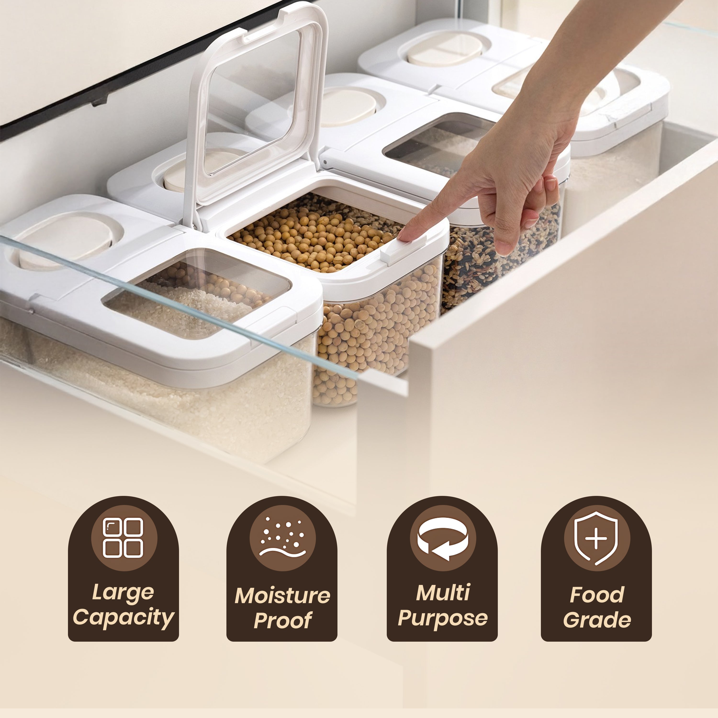 HOMERO Airtight Grain Transparent Window Double Seal Storage Container - 3.2L