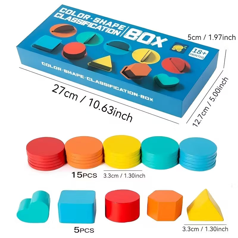 HOMERO Montessori Color Shape Classification Wooden Build Box Toy 10 Hole Set