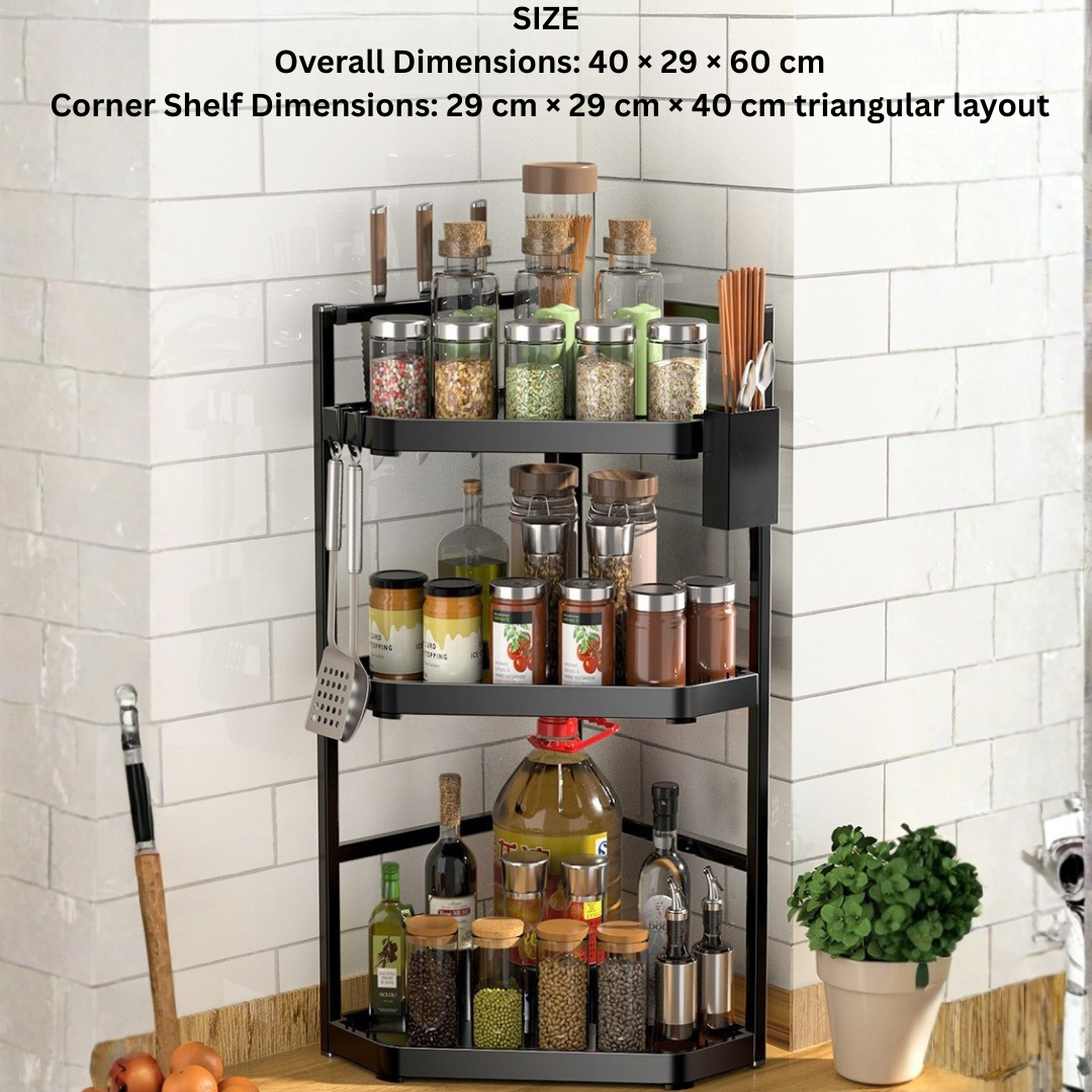 Homero Three-Layer Stainless Steel Kitchen Spice Rack with Safe Knife Slot and Multi-Use Setup