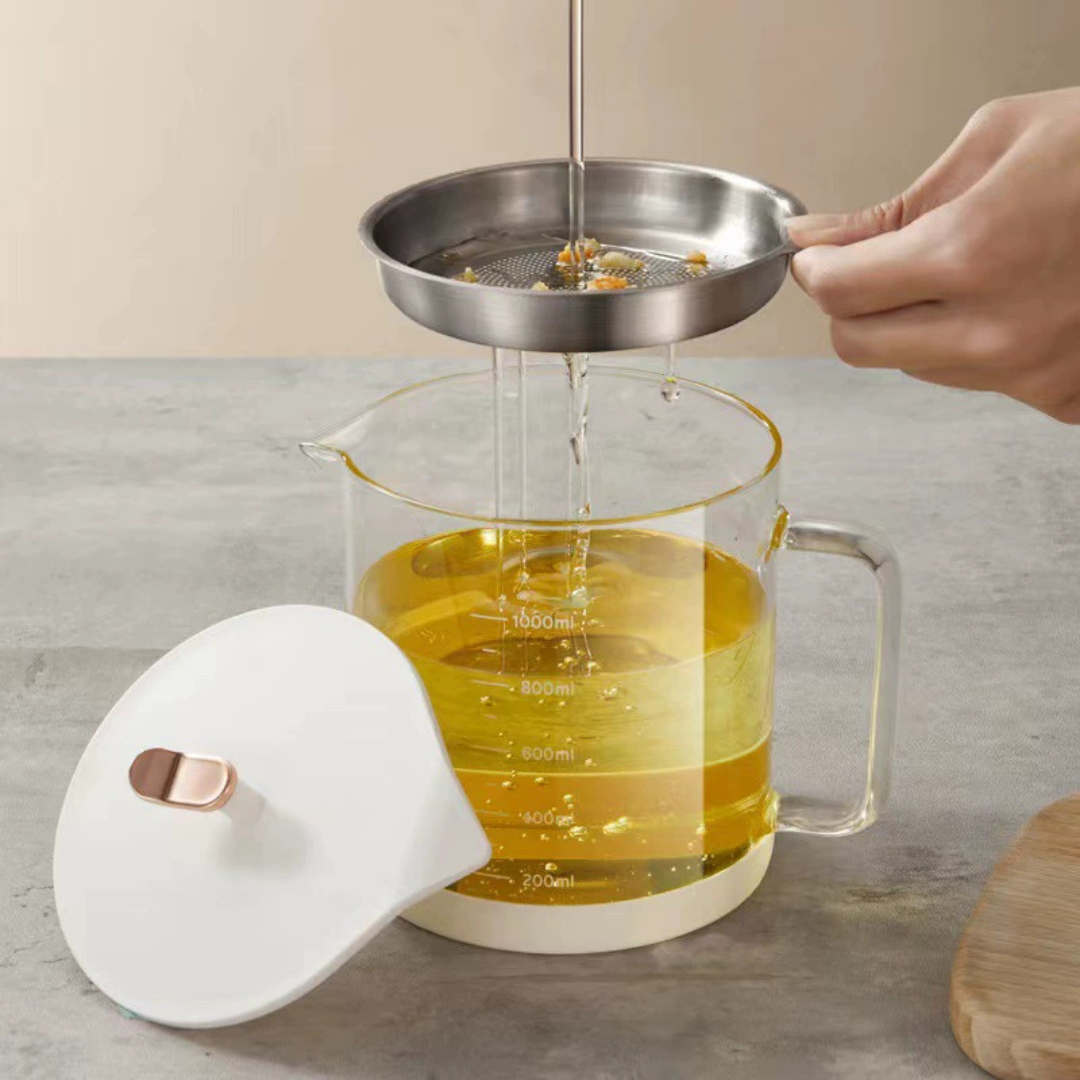 Homero Borosilicate Glass Oil Strainer Pot with Fine Mesh 1 Litre