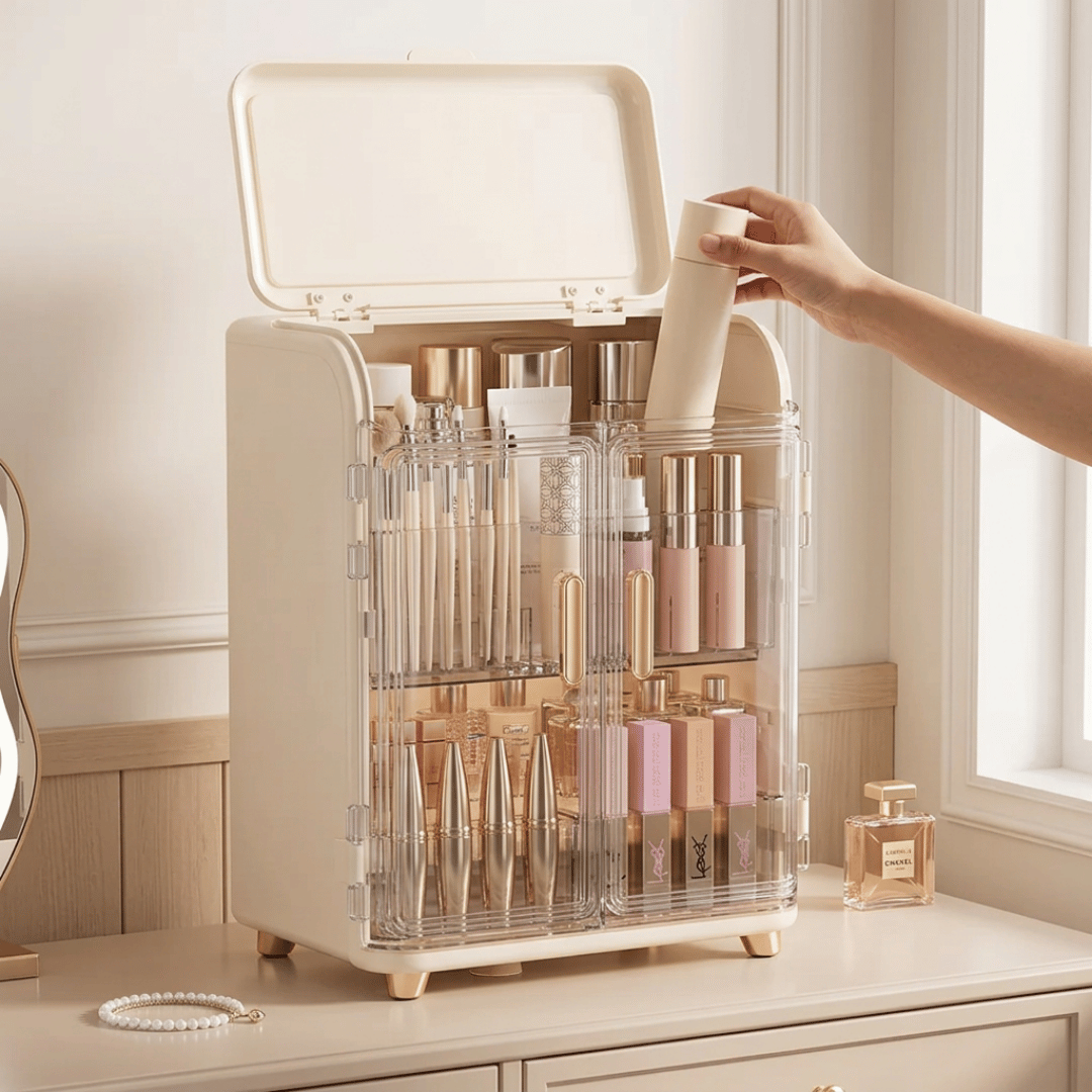 Three Layer Double Door Luxury Cosmetic Storage Organizer