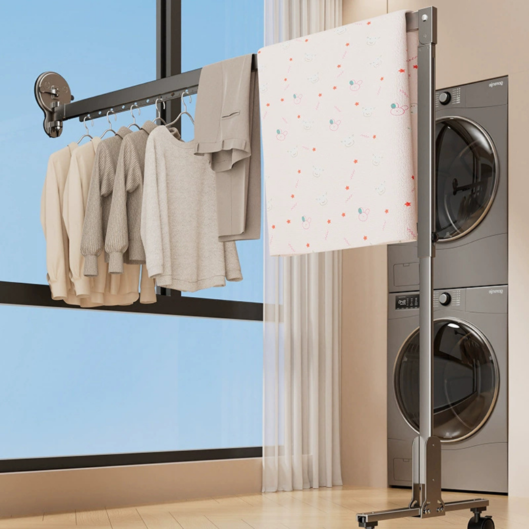 Homero Foldable Clothes Hanger Double Suction Cup Telescopic Drying Rod