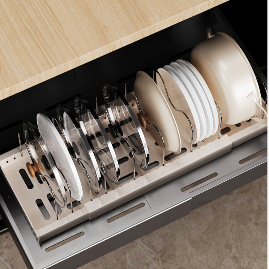 HOMERO Adjustable Stainless Steel Telescopic Pot Lid Pan Organizer