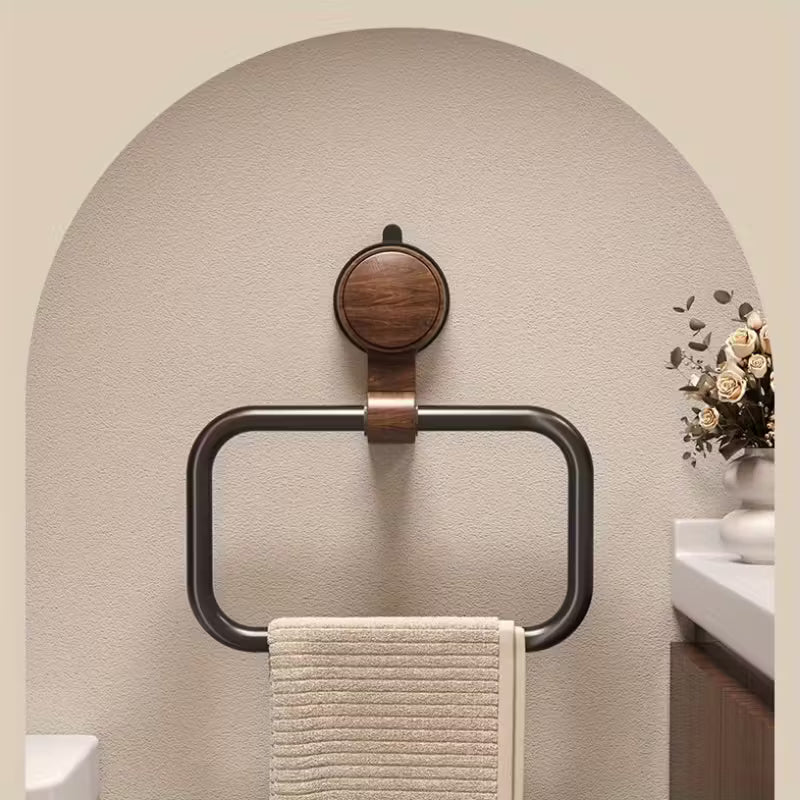 Homero Vacuum Mounted Towel Holder in Vintage Wood Style