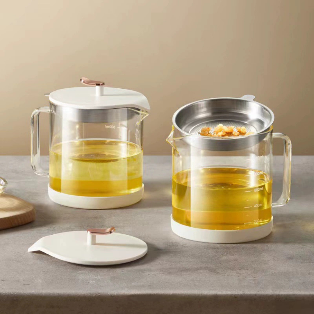 Homero Borosilicate Glass Oil Strainer Pot with Fine Mesh 1 Litre