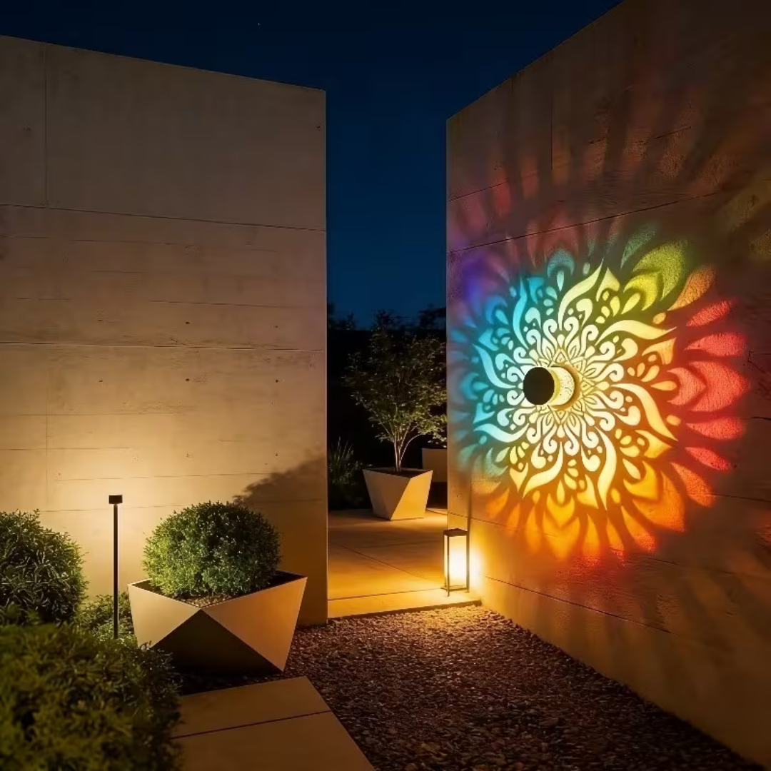 7 Color Changing LED Waterproof Solar Mandala Projection Wall Light
