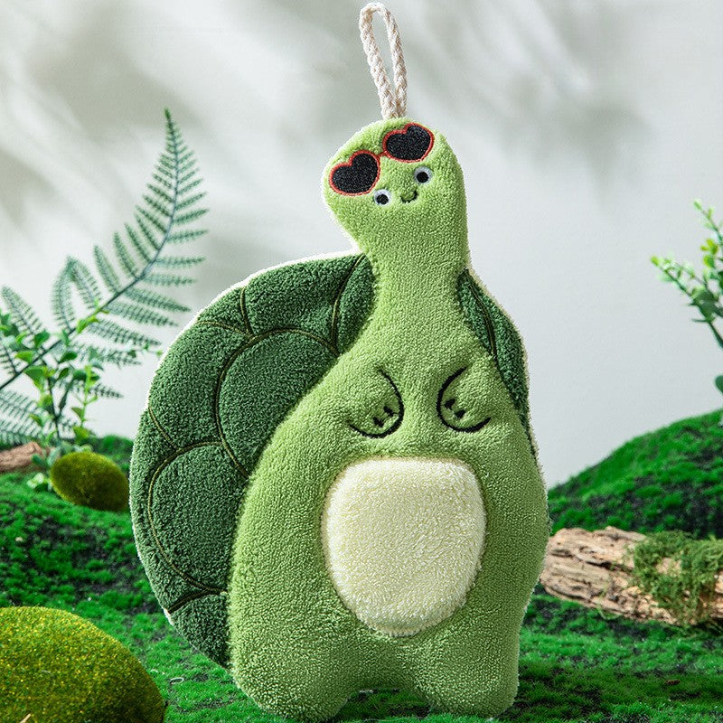 Cute Turtle Coral Fleece Absorbent Kitchen Hand Towel