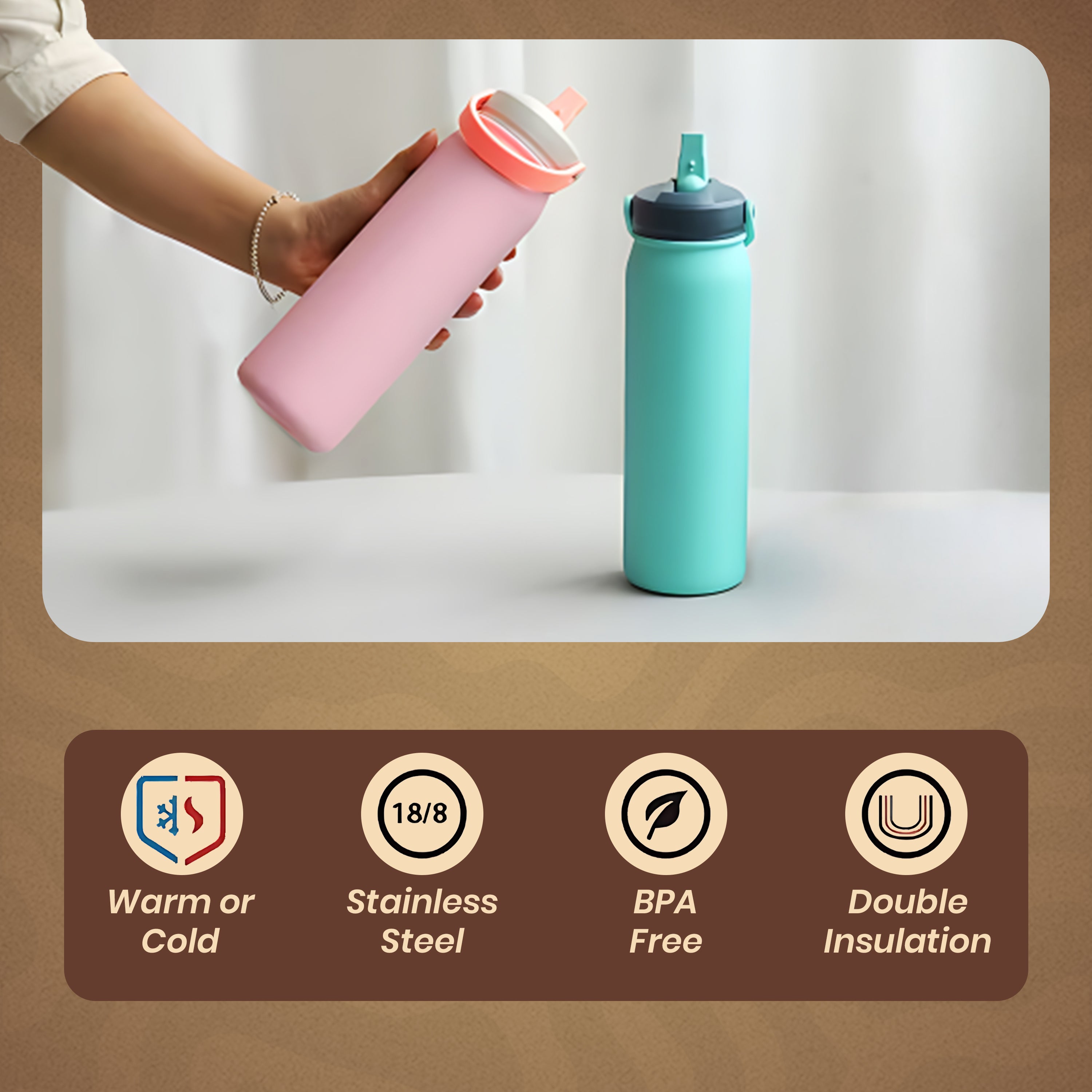 HOMERO Stainless Steel Insulated Leakproof Fruit Infuser Double Layer Water Bottle Leakproof Fruit Infuser Double Layer- 720ml