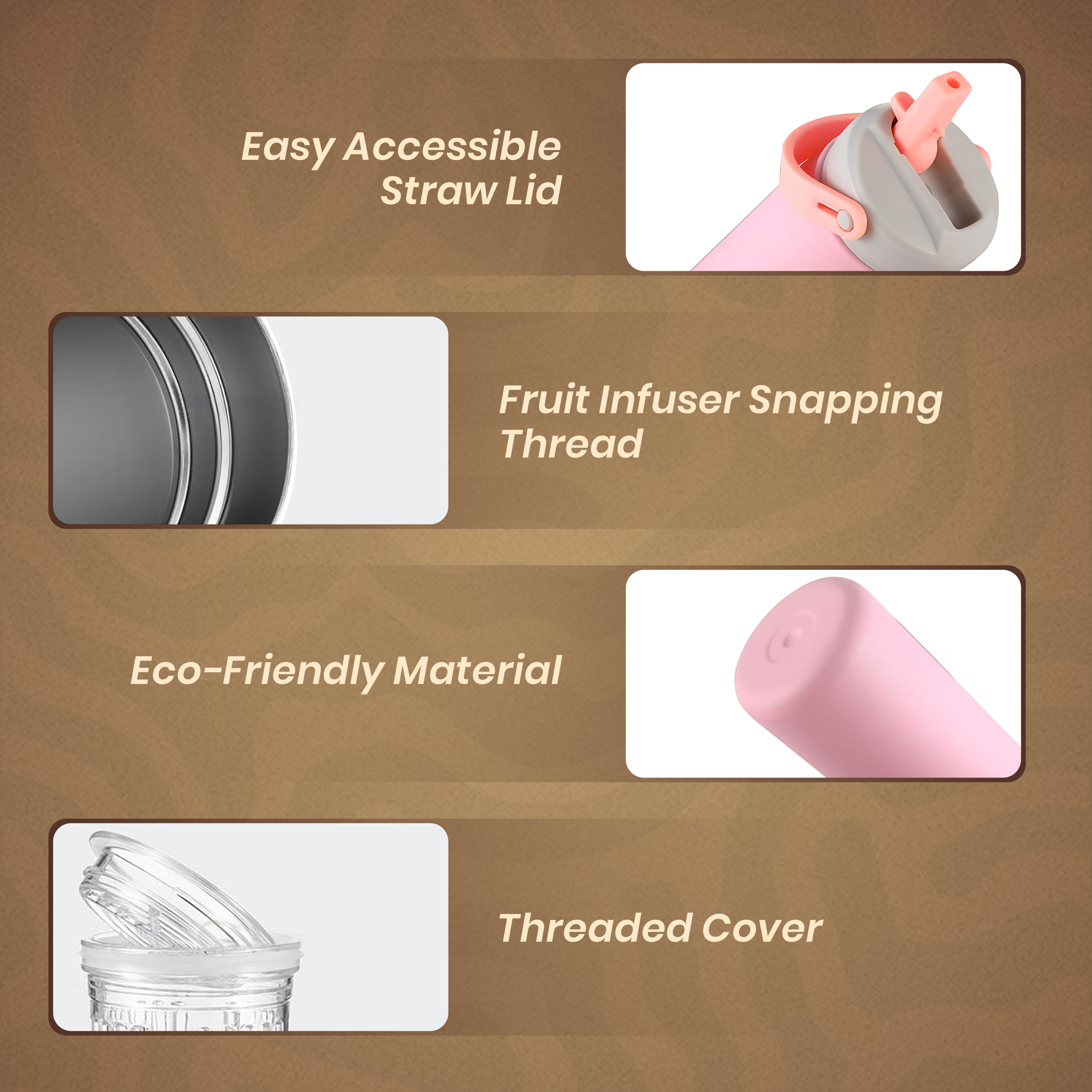 HOMERO Stainless Steel Insulated Leakproof Fruit Infuser Double Layer Water Bottle Leakproof Fruit Infuser Double Layer- 720ml