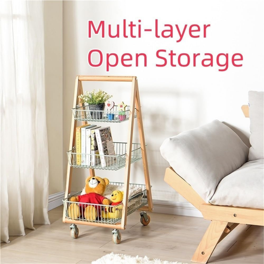 HOMERO 3-Tier Modern Wooden Metal Frame Slim Design Rolling Storage Cart