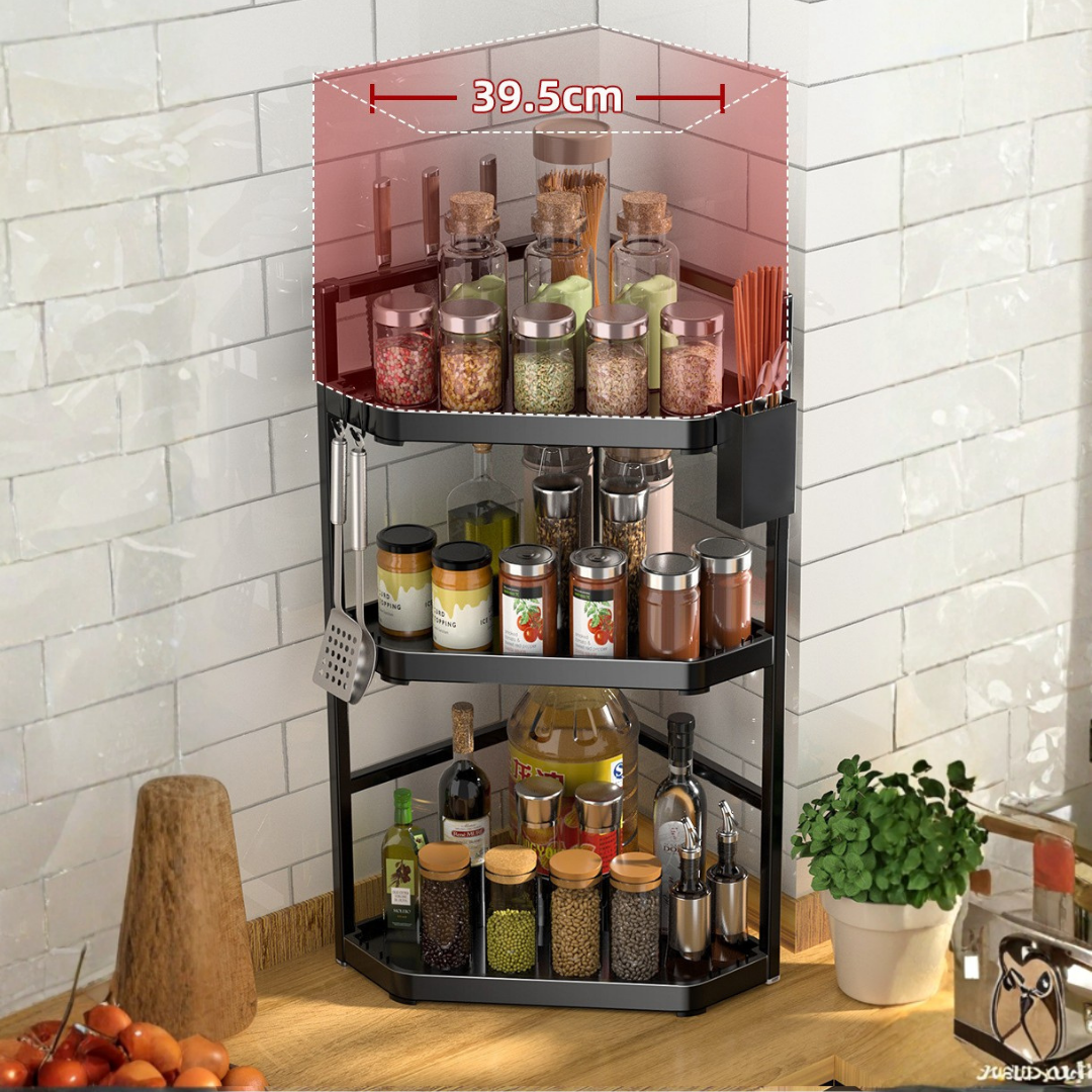 Homero Three-Layer Stainless Steel Kitchen Spice Rack with Safe Knife Slot and Multi-Use Setup