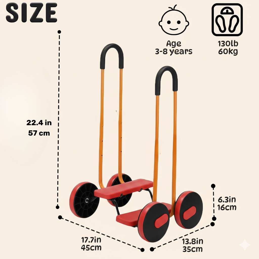 Homero Kids Sensory Balance Scooter with Handrail Outdoor Training Toy (Red Color)