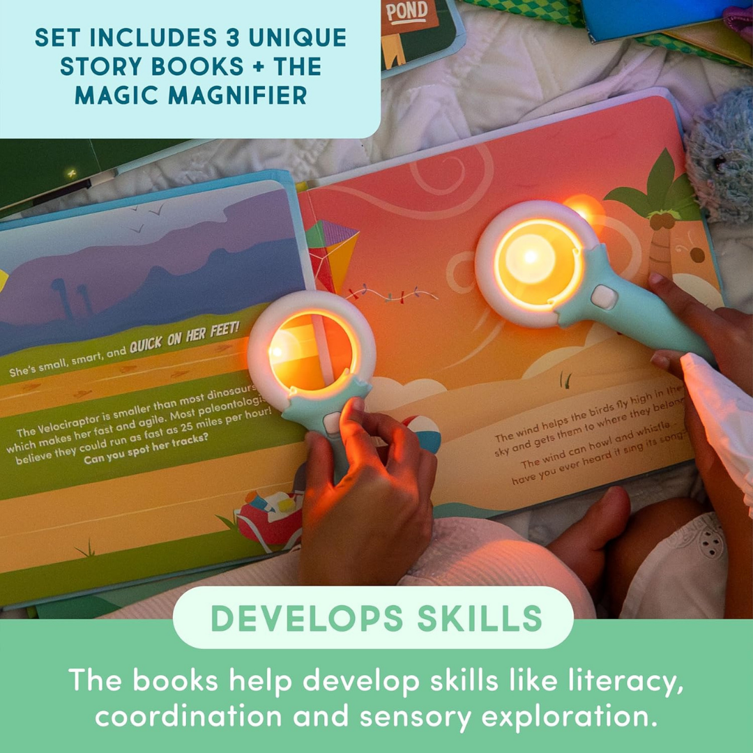 Homero Light-Up Kids Book Collection Interactive Learning Set with Magic Magnifier (3 Story Pack)