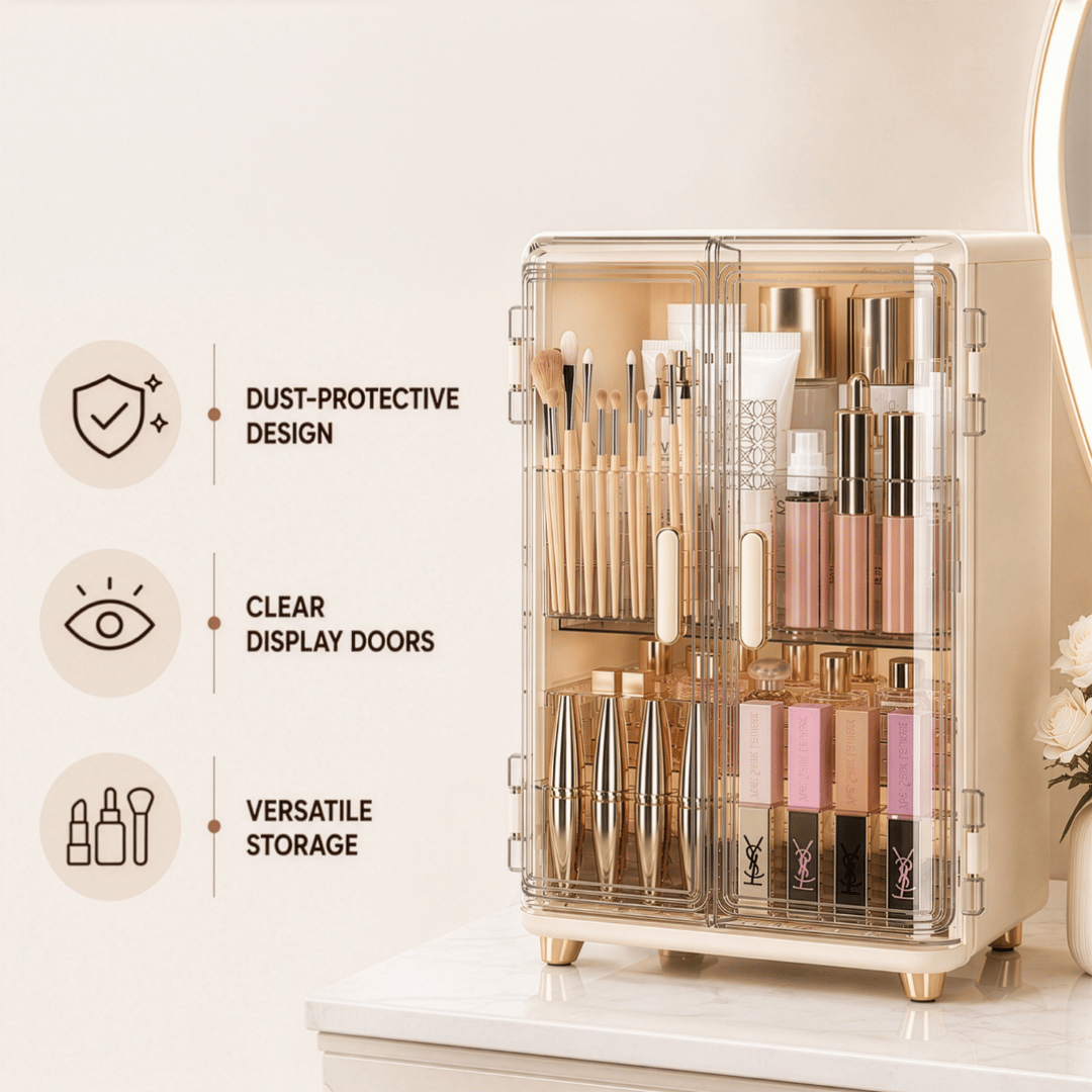 Three Layer Double Door Luxury Cosmetic Storage Organizer