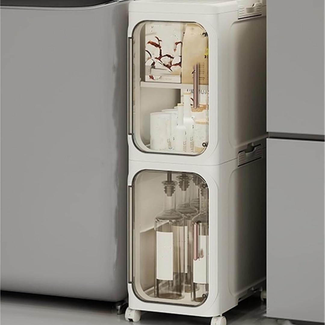 HOMERO Multi-Purpose Transparent Door Slim Storage Cabinet with Wheels