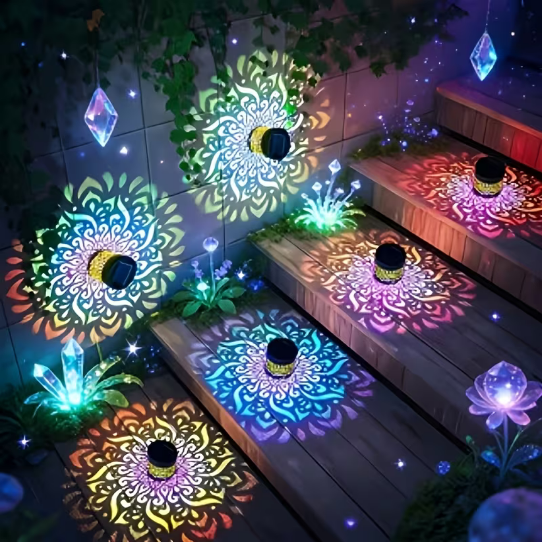 7 Color Changing LED Waterproof Solar Mandala Projection Wall Light