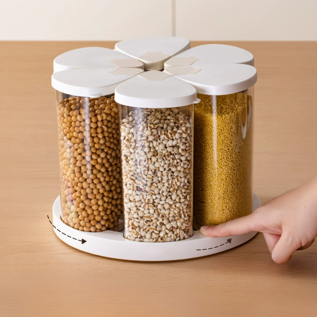 Homero 360 Degree Transparent Grain Storage Container with Rotating Base - 670ml Capacity