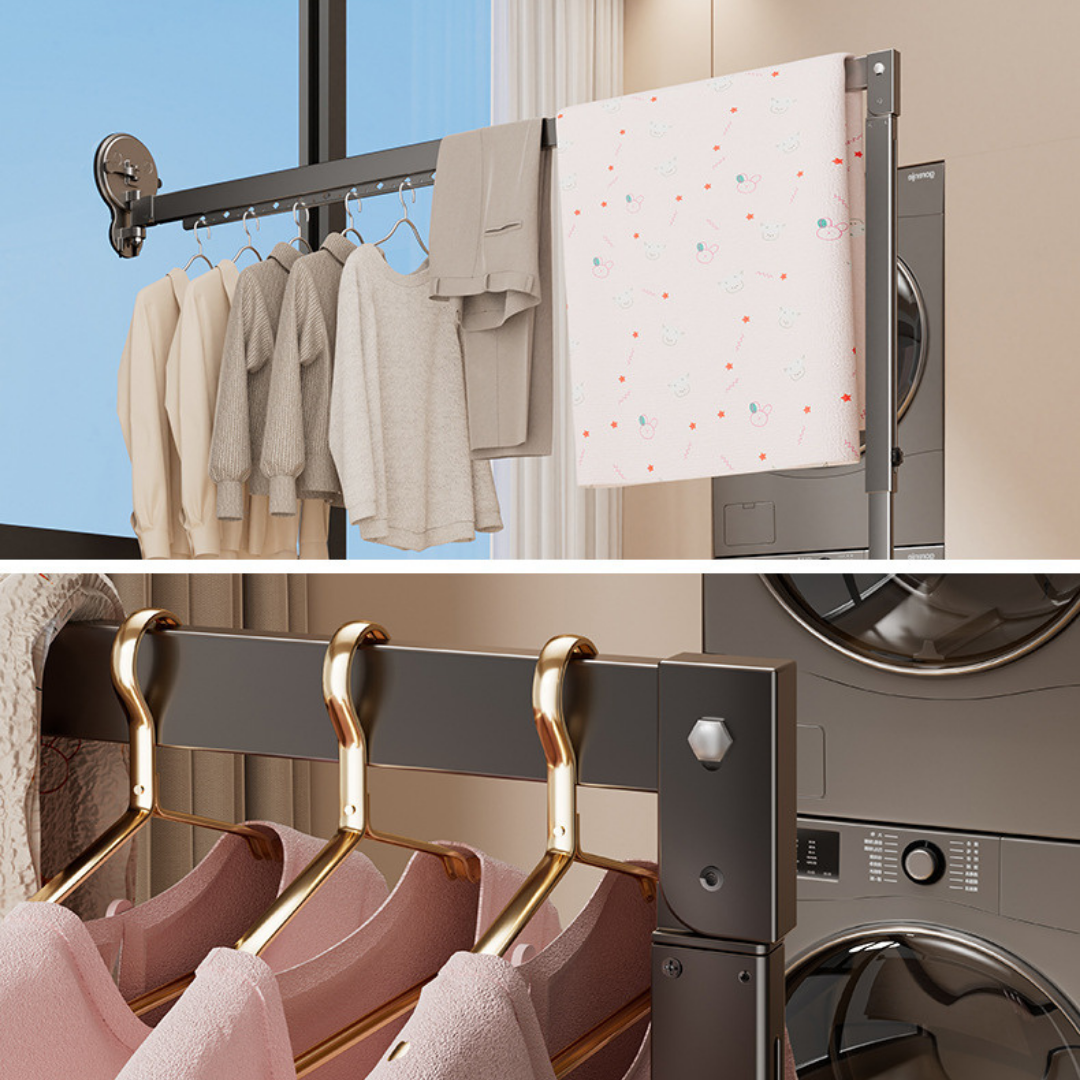 Homero Foldable Clothes Hanger Double Suction Cup Telescopic Drying Rod