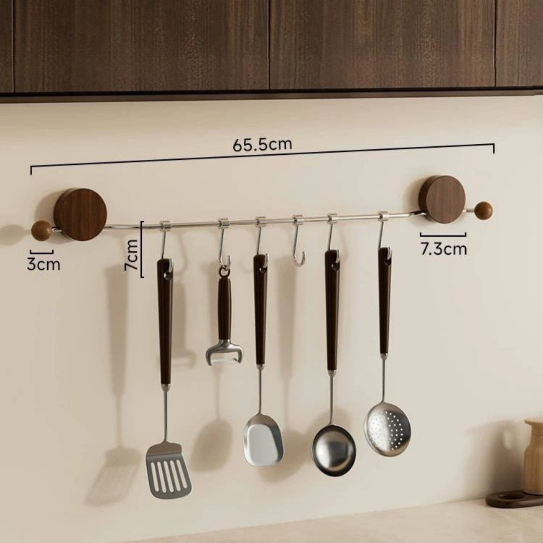 HOMERO Black Walnut Stainless Steel No-Drill Kitchen Organizer with Hooks