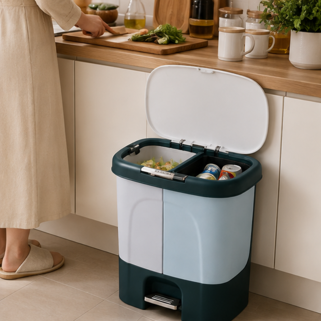 Dual Compartment Double Lid Waste Segregation Pedal Dustbin