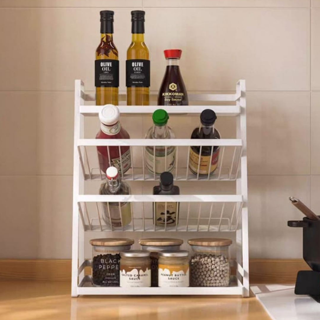 HOMERO4 Tier Carbon Steel Kitchen Storage Spice Organizer Shelf