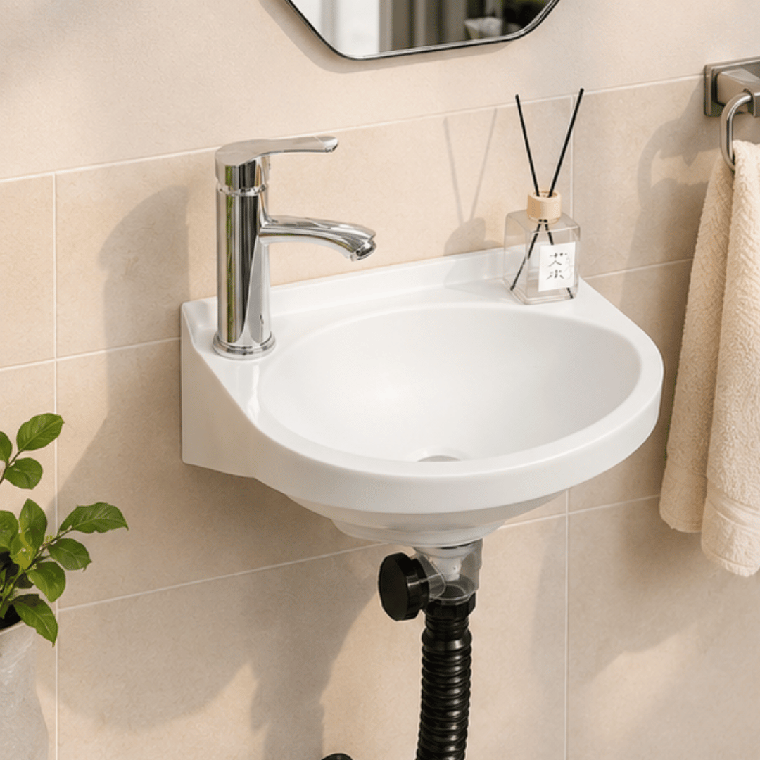 Space Saving Floating Plastic Basin No Drill Sink with Flexible Drainage