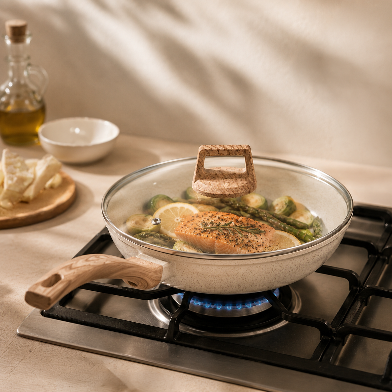Homero Premium Maifan Granite Non Stick Fry Pan with Lid Induction Compatible