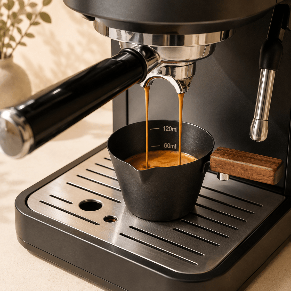 Homero Stainless Steel Espresso Shot Cup with Wooden Handle
