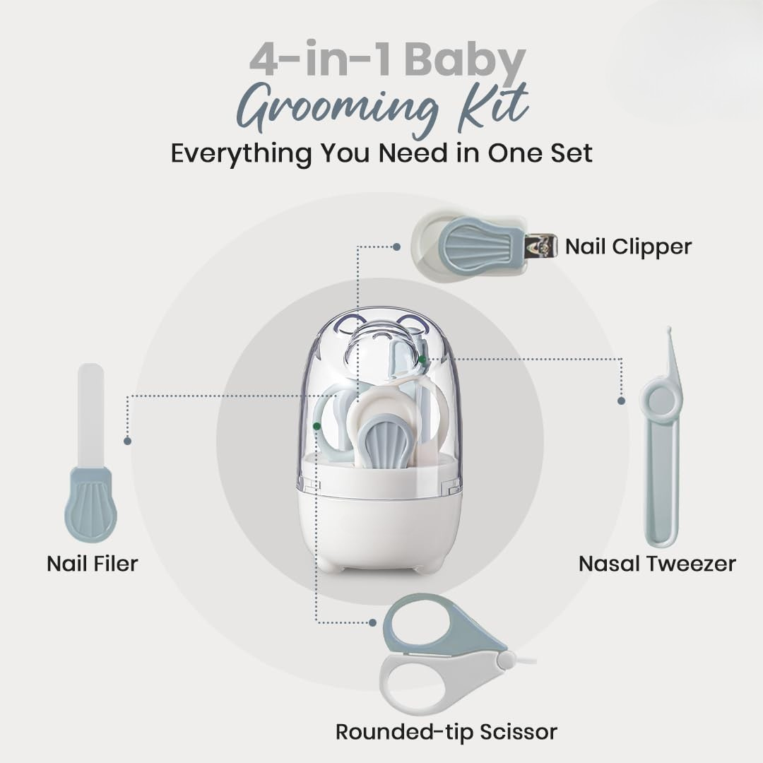4-in-1 Baby Grooming Kit with Nail Clipper Scissor Filer Tweezer