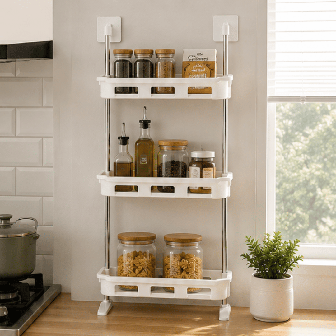 Multipurpose 3 Tier Storage Shelf with Hooks
