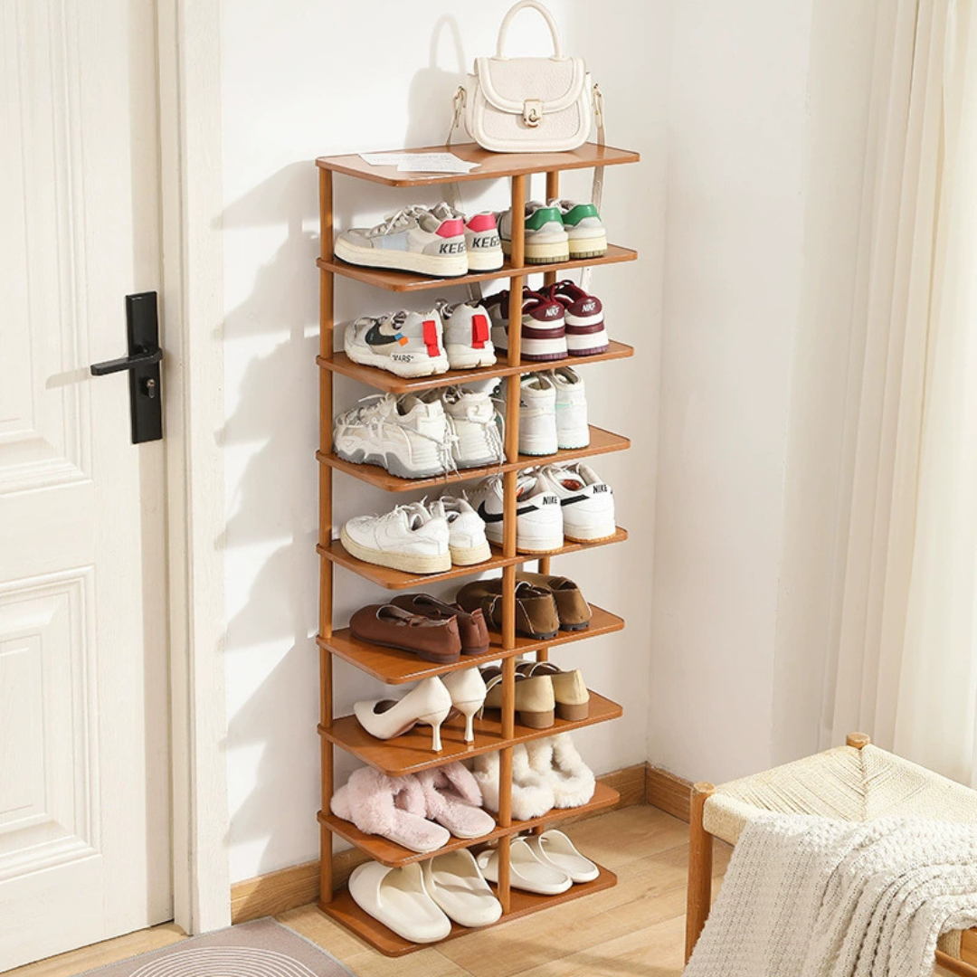 9-Tier Space Saving Multipurpose Wooden Shoe Rack