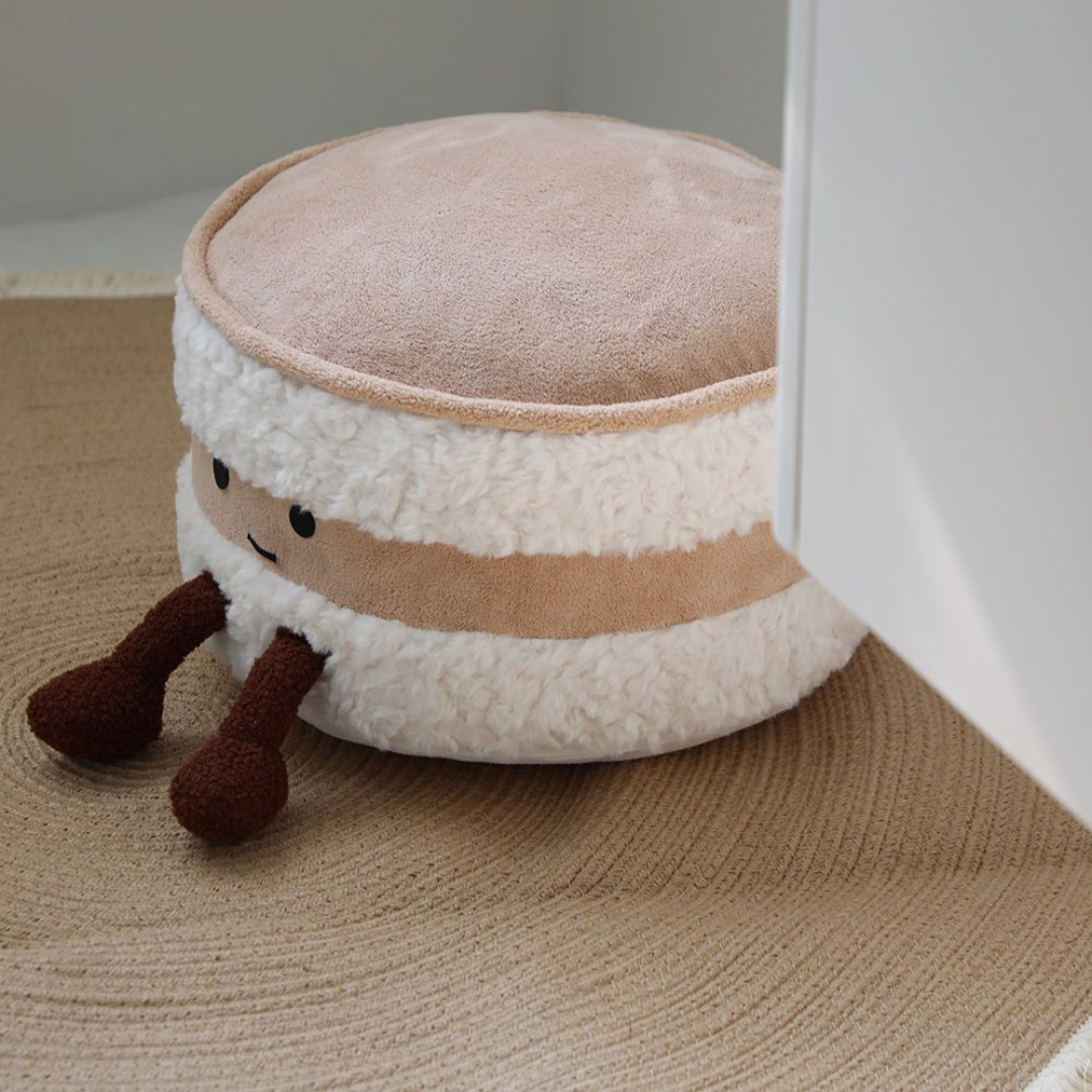 Homero Cute Cream Bread Pouf Plush Hamburger-Shaped Footstool