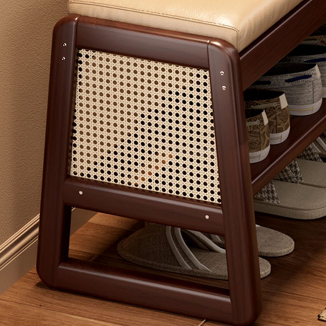 HOMERO Elegant Rattan Design Premium Wooden Shoe Storage Bench - 2 Tier