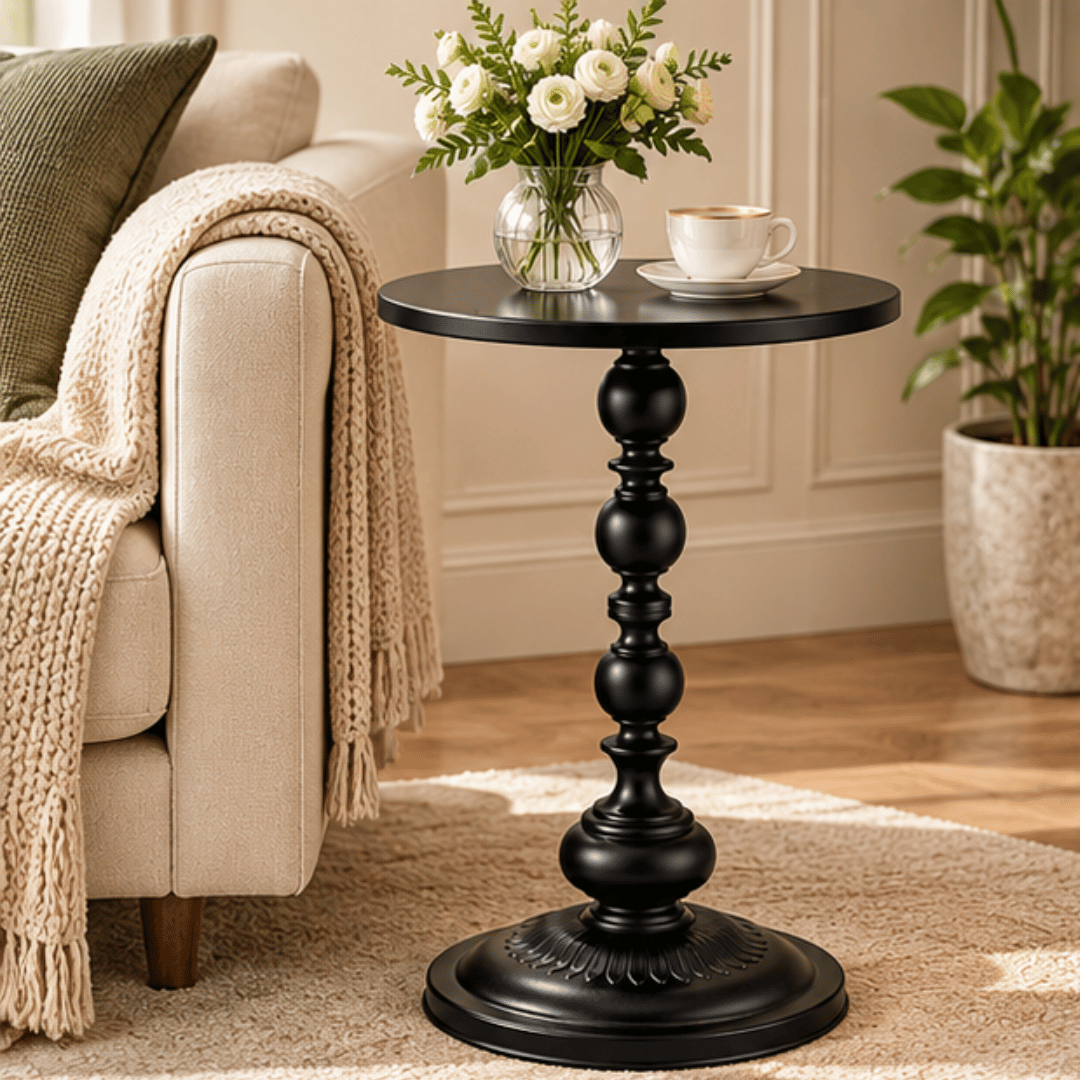Round Matte Black Pedestal Accent Side Table