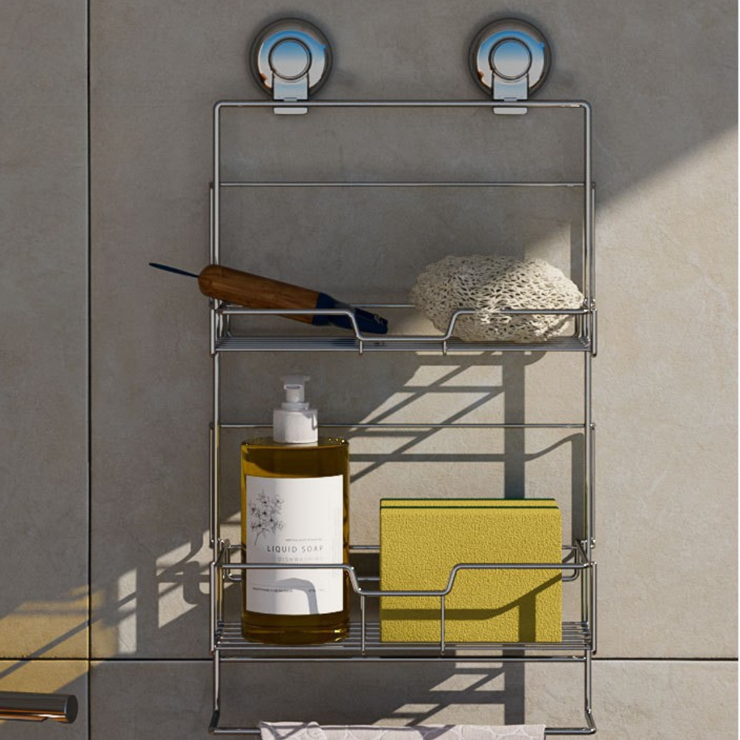 HOMERO Multi-Functional Double Layer Stainless Steel Suction Cup Shelf Organizer