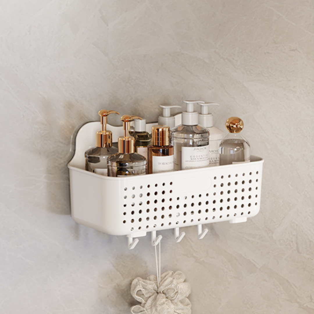 HOMERO Wall-Mounted Multi-Purpose Storage Basket with Hooks