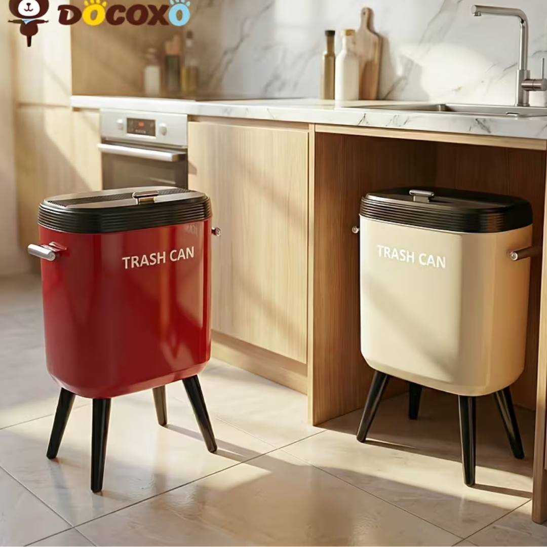 Retro Standing Slim Legged Trash Can with Lid - Cream