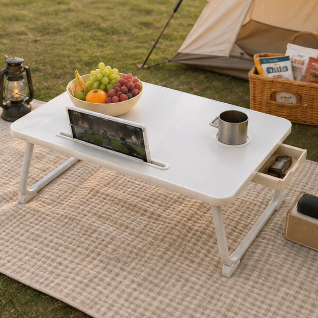 Multipurpose Foldable Computer Study Table with Drawer Slot and Cup Holder