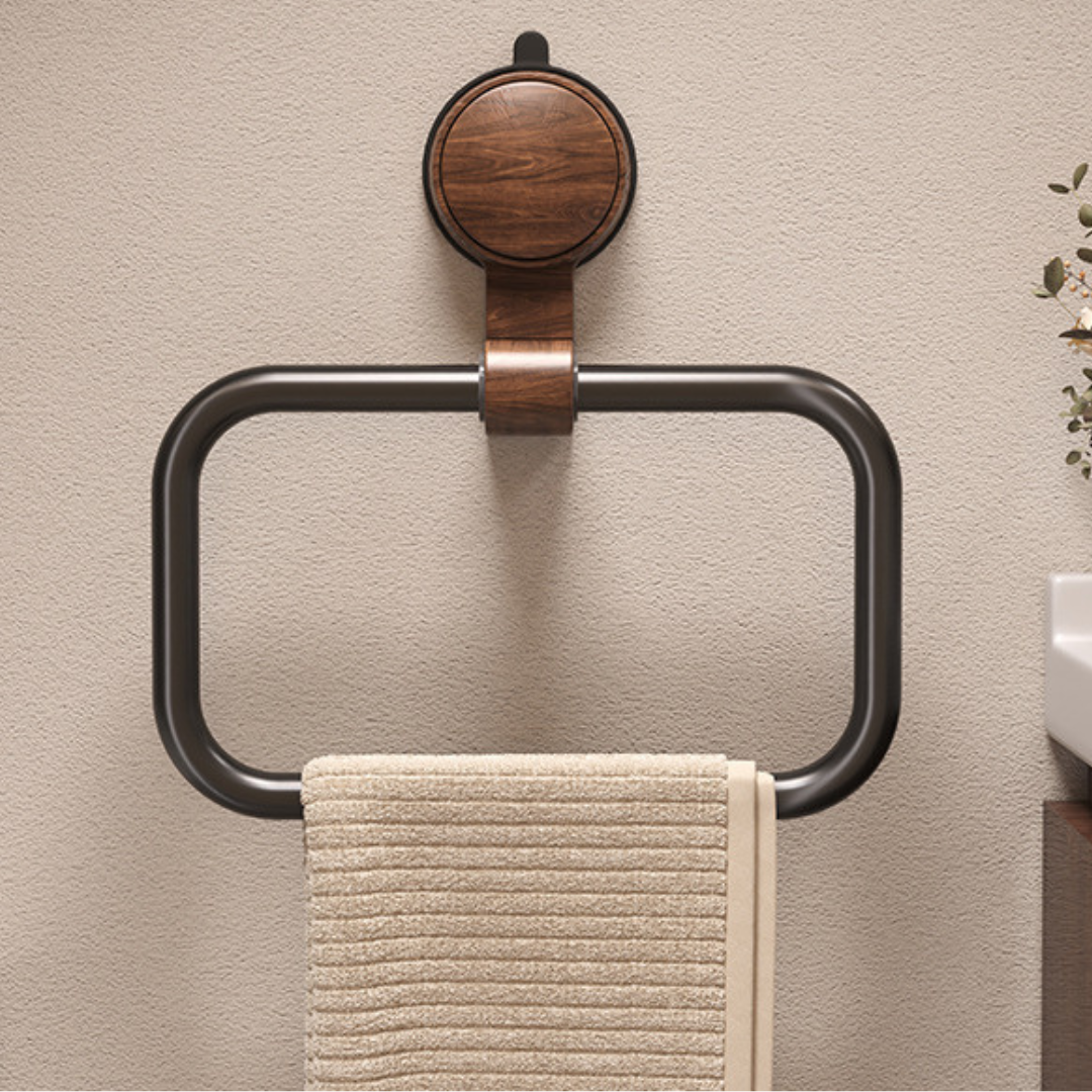 Homero Vacuum Mounted Towel Holder in Vintage Wood Style