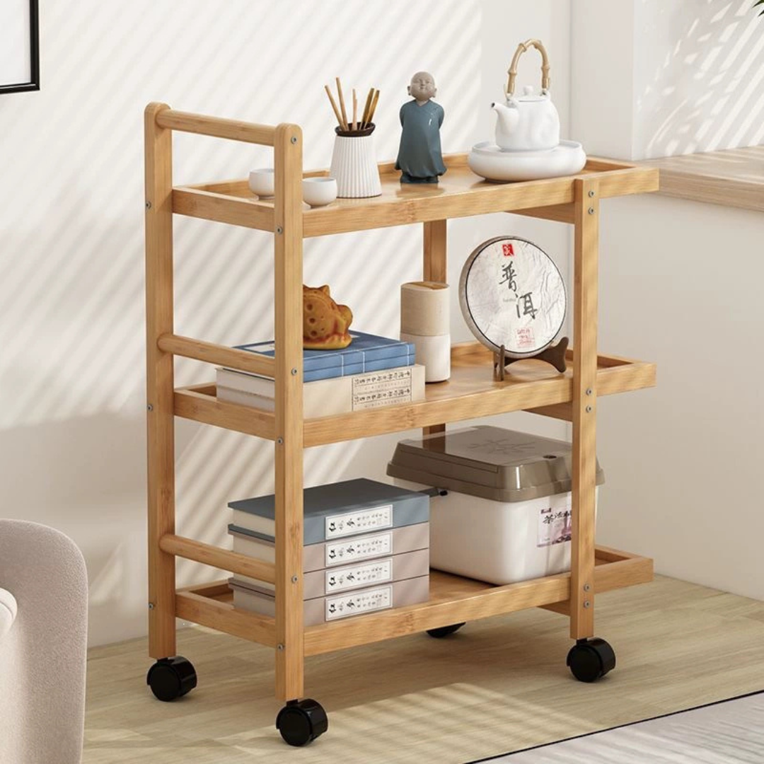 Multipurpose Bamboo Utility Cart Mobile Storage Organizer