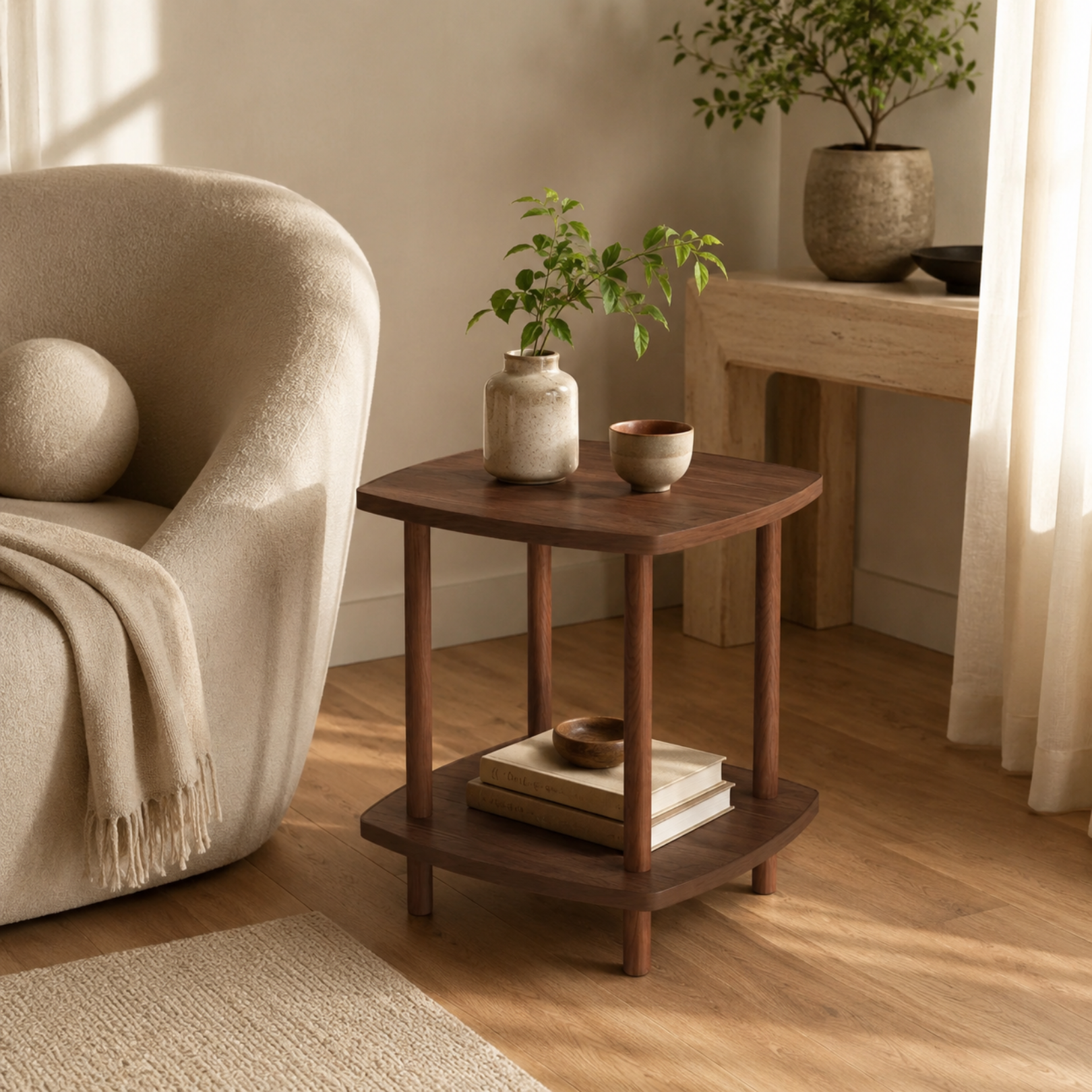 Multipurpose Wooden Corner Side Table