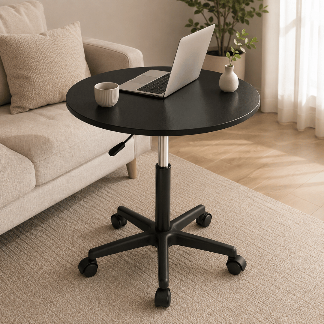 Multi-Use Adjustable Height Round Table With Wheels
