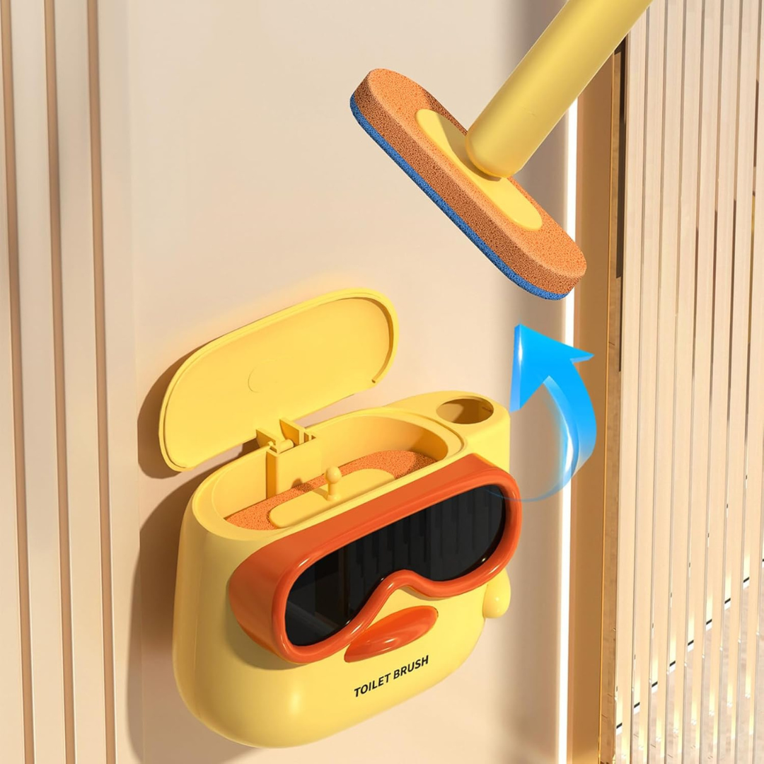 Duck Shape Wall Mounted Toilet Cleaning Brush with 6 Replaceable Sponge Heads