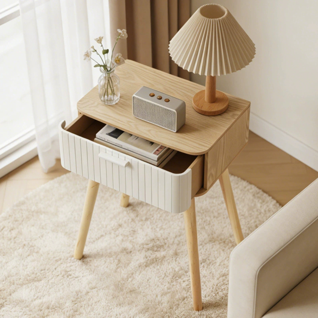 Nordic Bedside Table with Multi-Use Storage Drawer