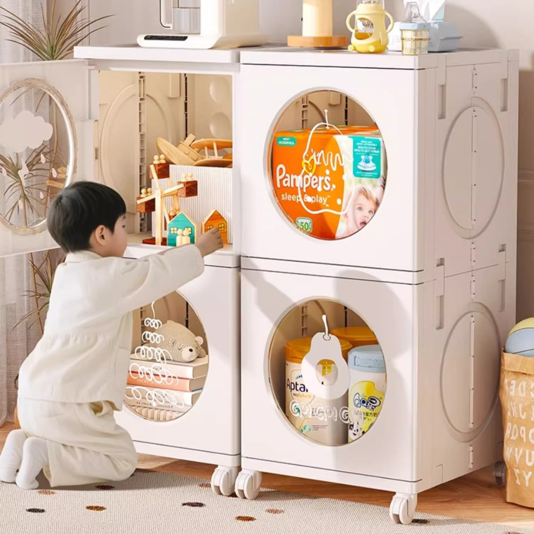 Foldable Multi Purpose Storage Cabinet with Wheels and Transparent Doors